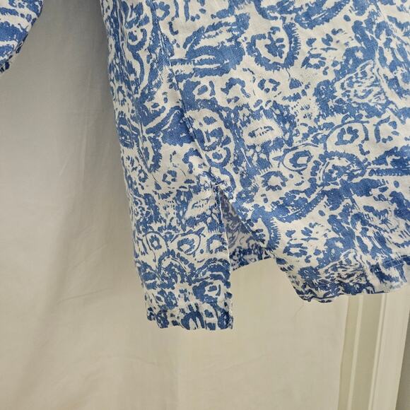 Kate Hill Linen Tunic Womens Large Coastal ¾ Sleeve Beach Lagenlook Nautical - Picture 4 of 8
